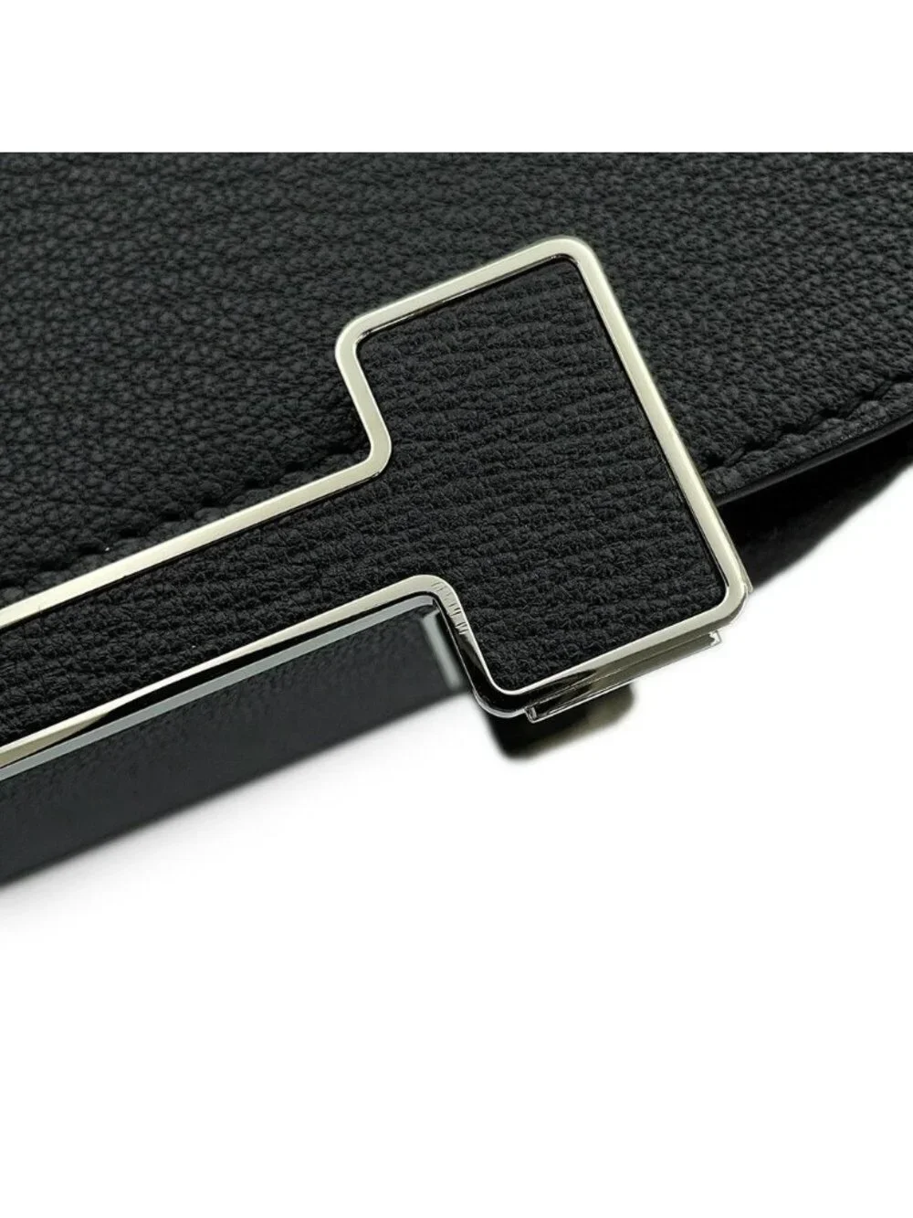 Hermes Shoulder Bag Geta Black Silver Chevre Mysore